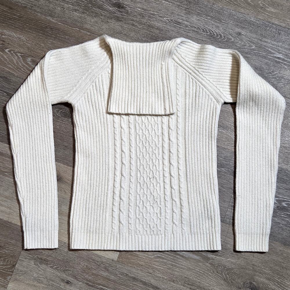 Womens Cream Turtleneck Cable knit Unbranded Measurements in pictures Y2K